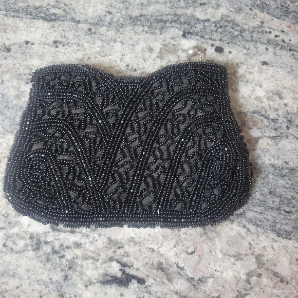 The Unbranded Brand Handbags - Vintage 40's 50's Beaded Black coin purse Ladies Handbag Code Authority